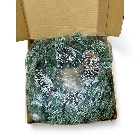 26" Artificial Pine Wreath with Frosted Cones | Winter Christmas Door Decor - Picture 7 of 8